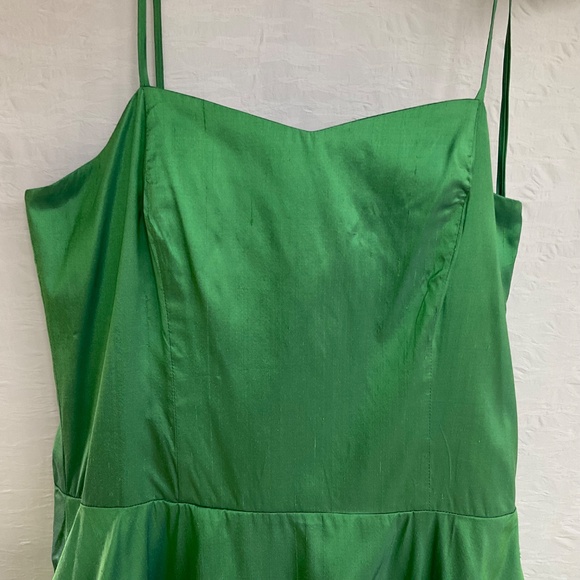 Custom Made Silk Occasion Dress, Green Silk Fully Lined w/ Crinoline @ Hemline M - Picture 2 of 16